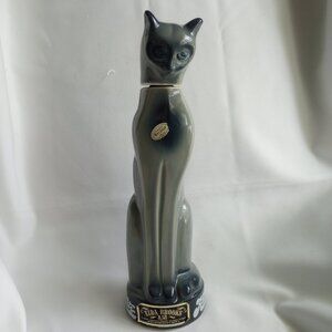 Vintage MCM Tall Siamese Cat Whiskey Decanter Ezra Brooks Empty Bar Collectible